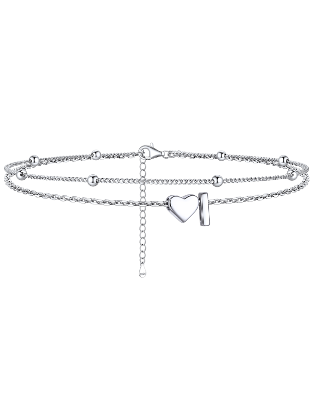 S925 Silver Double Layer Heart Anklet