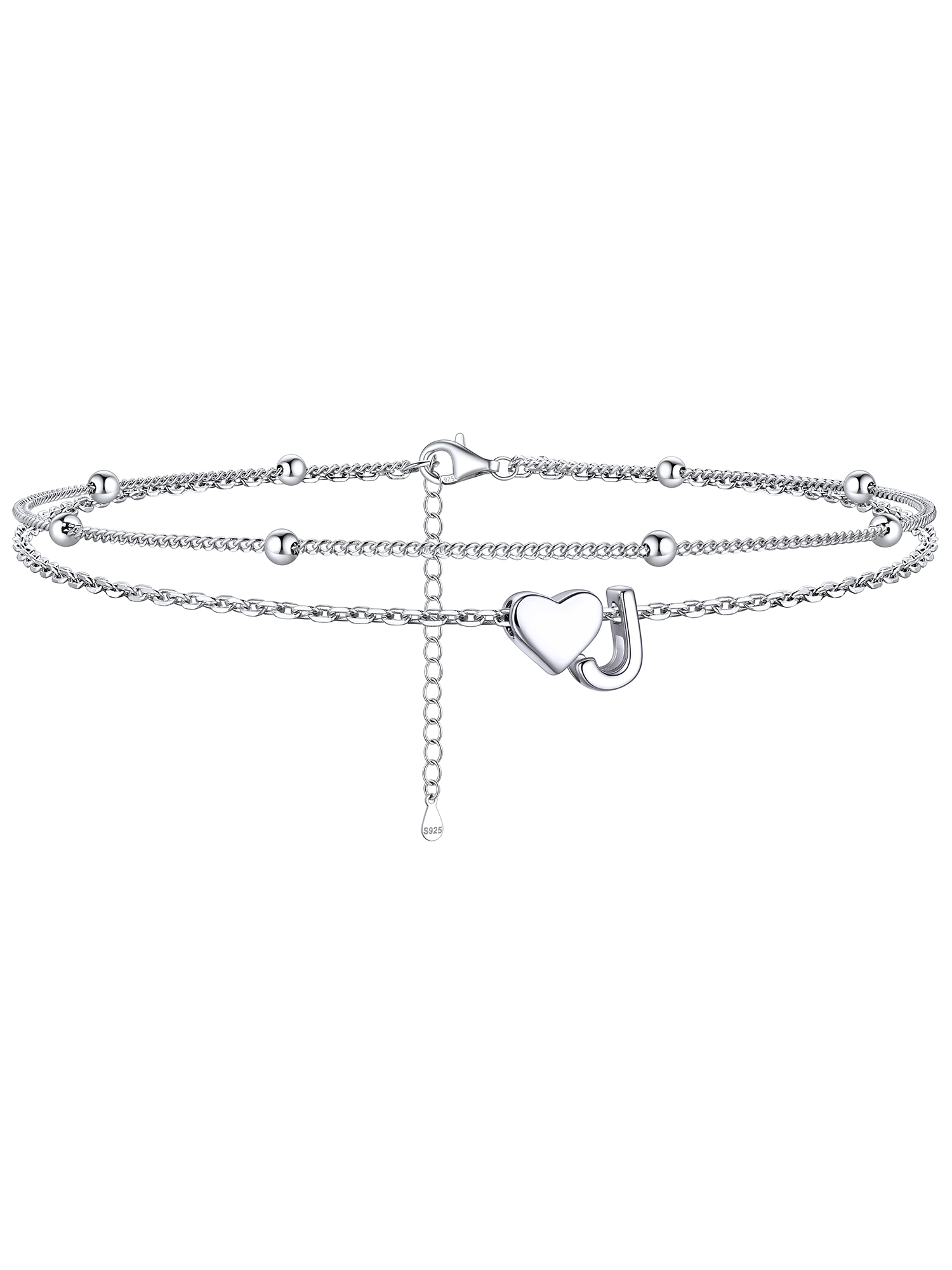S925 Silver Double Layer Heart Anklet