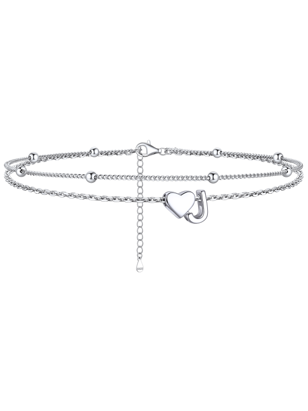 S925 Silver Double Layer Heart Anklet