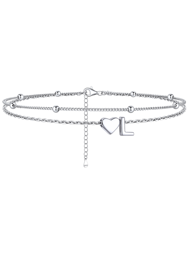 S925 Silver Double Layer Heart Anklet