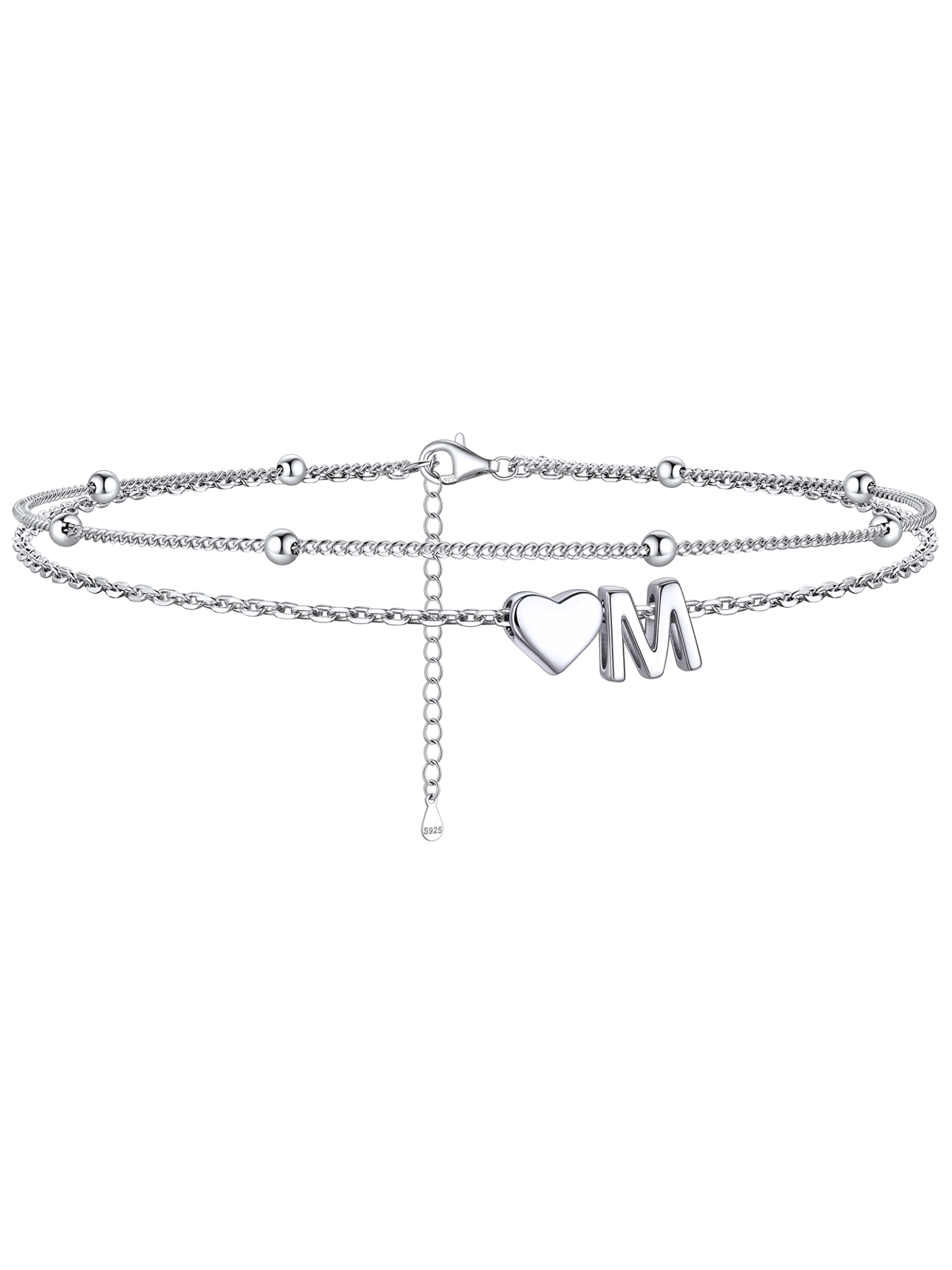 S925 Silver Double Layer Heart Anklet