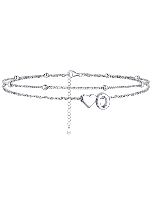 S925 Silver Double Layer Heart Anklet