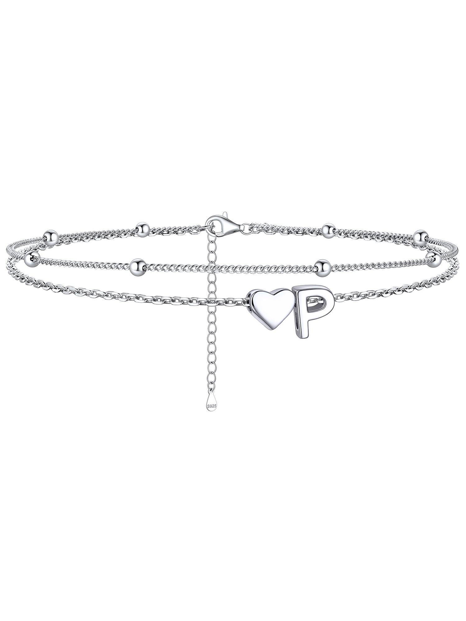 S925 Silver Double Layer Heart Anklet