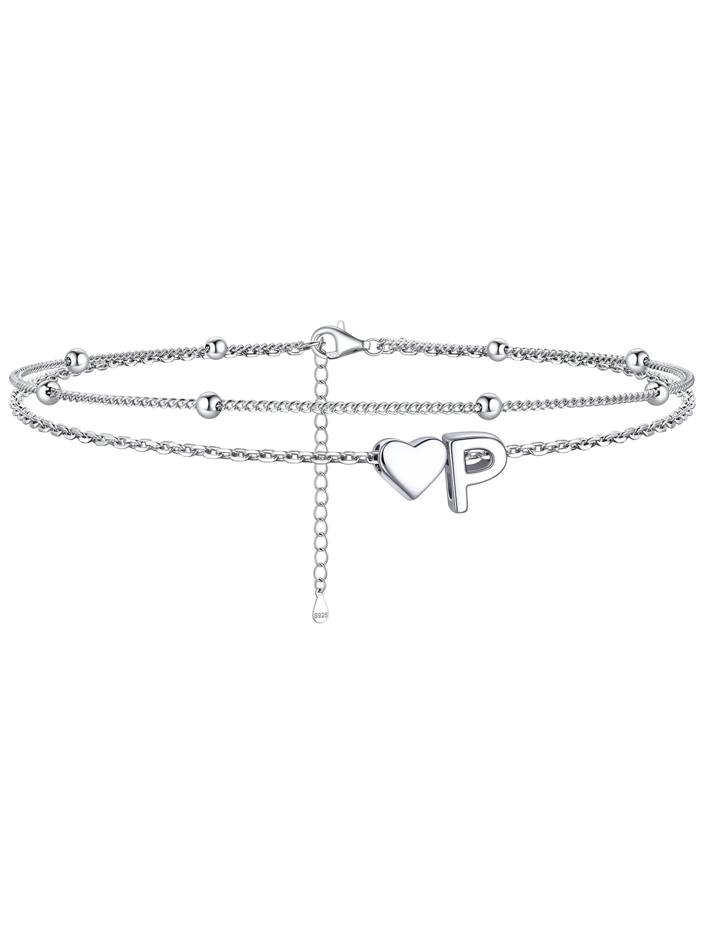 S925 Silver Double Layer Heart Anklet
