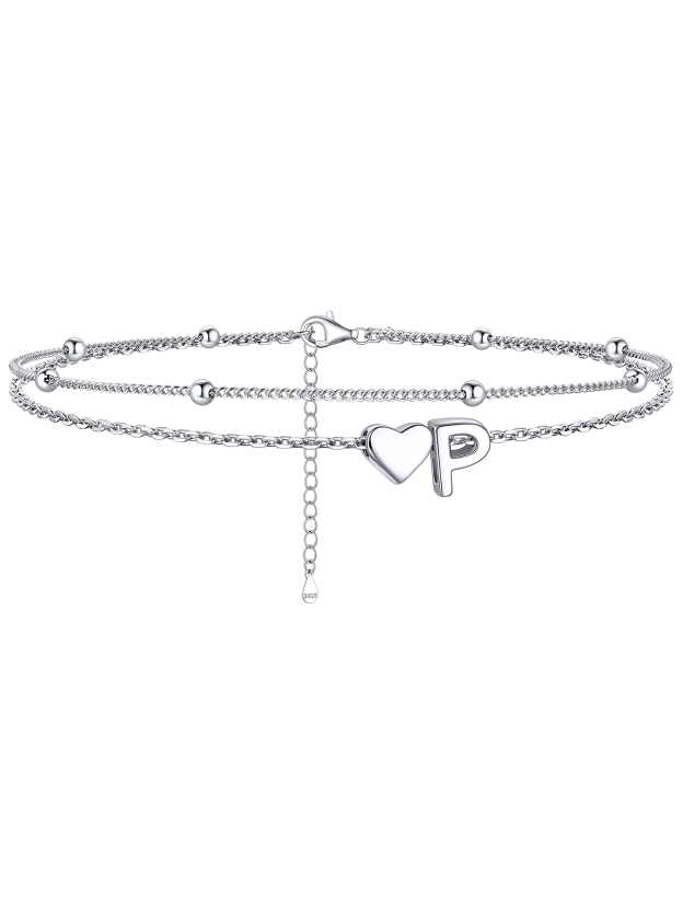 S925 Silver Double Layer Heart Anklet