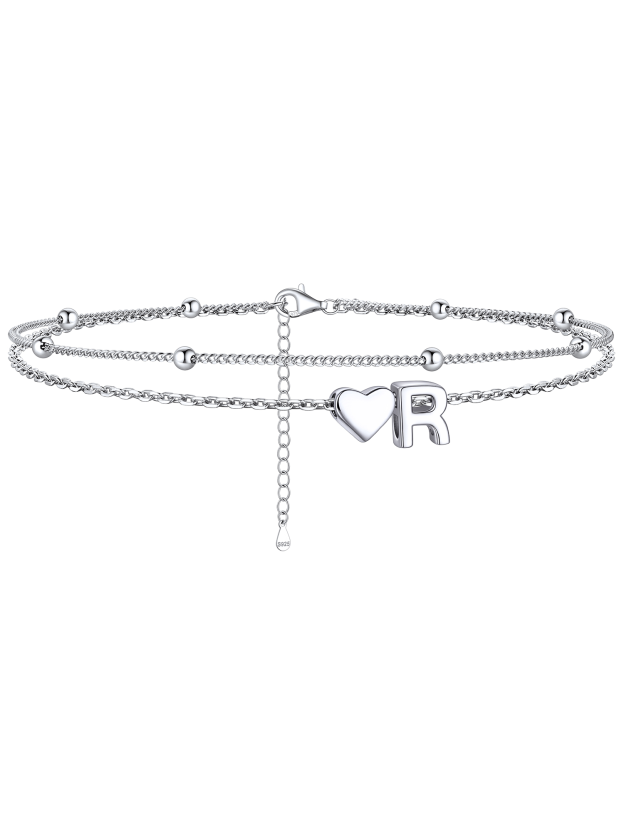 S925 Silver Double Layer Heart Anklet