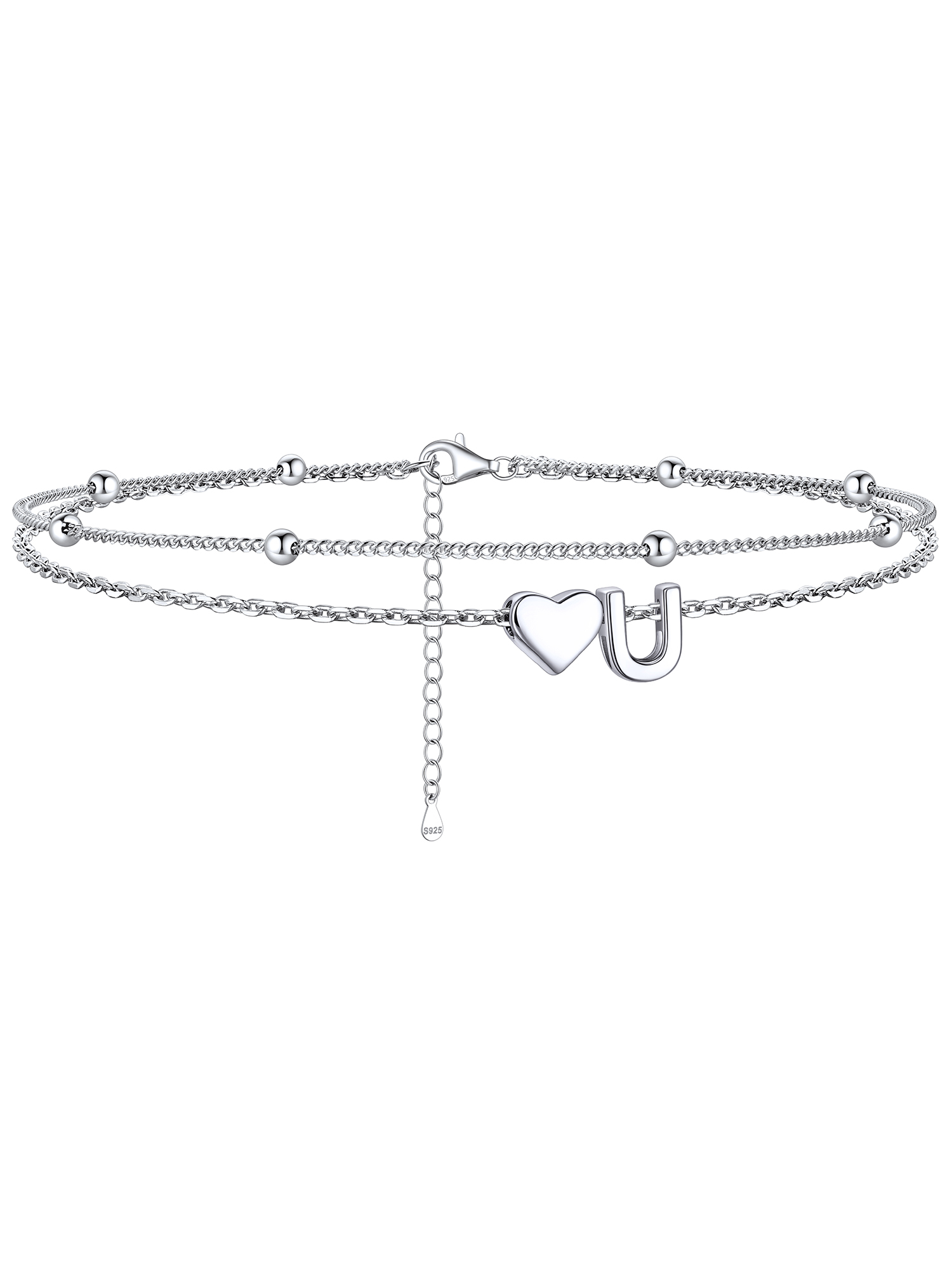 S925 Silver Double Layer Heart Anklet
