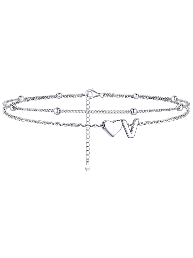 S925 Silver Double Layer Heart Anklet