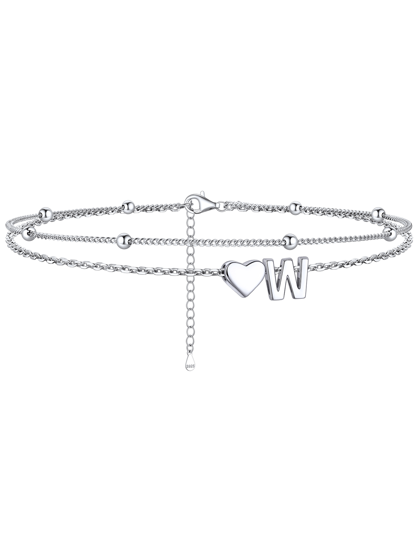 S925 Silver Double Layer Heart Anklet