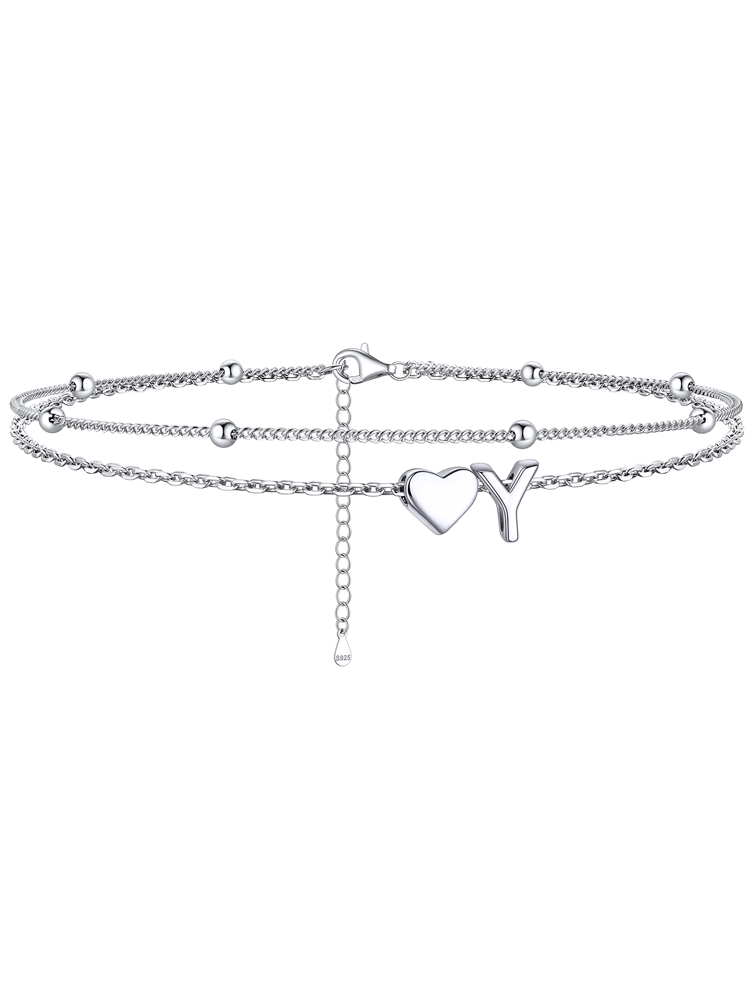S925 Silver Double Layer Heart Anklet