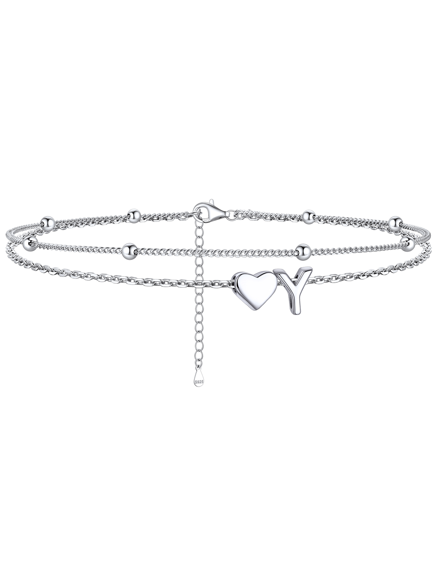 S925 Silver Double Layer Heart Anklet