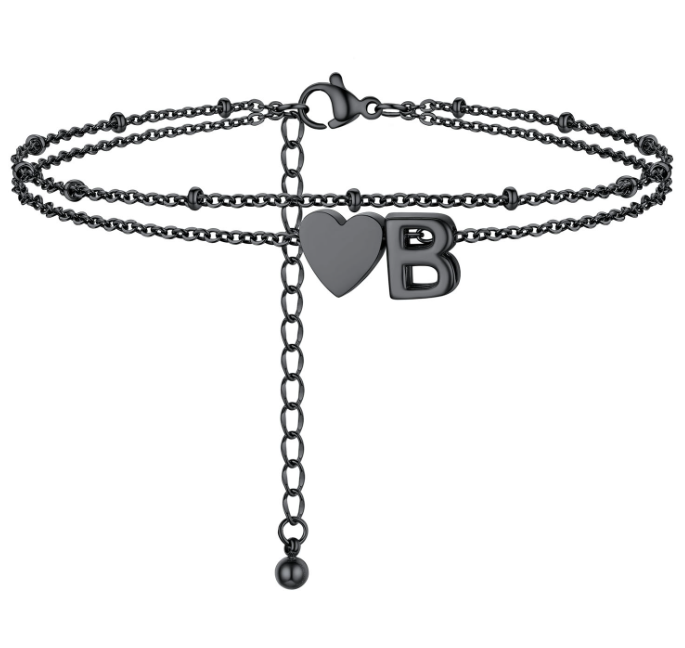 Polished Heart Letter Double Layer Anklet