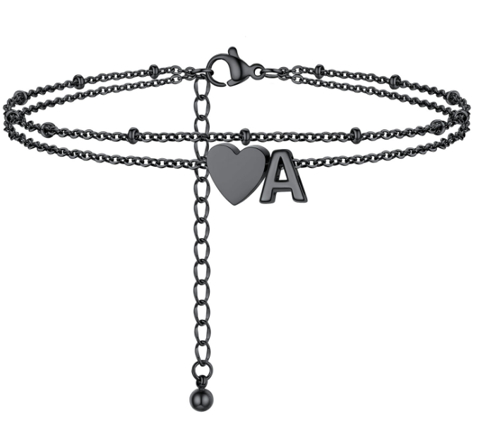 Polished Heart Letter Double Layer Anklet