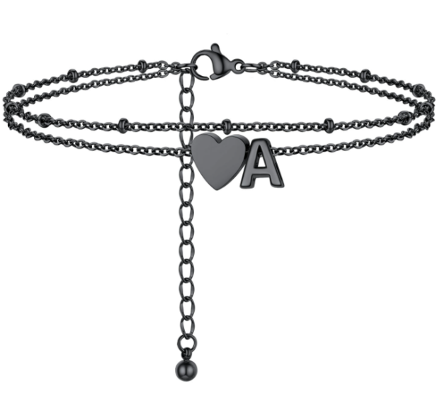 Polished Heart Letter Double Layer Anklet