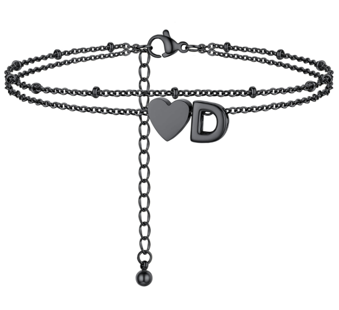 Polished Heart Letter Double Layer Anklet