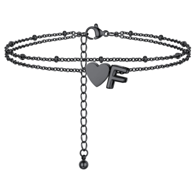 Polished Heart Letter Double Layer Anklet