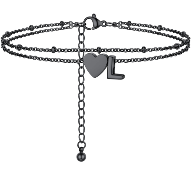 Polished Heart Letter Double Layer Anklet