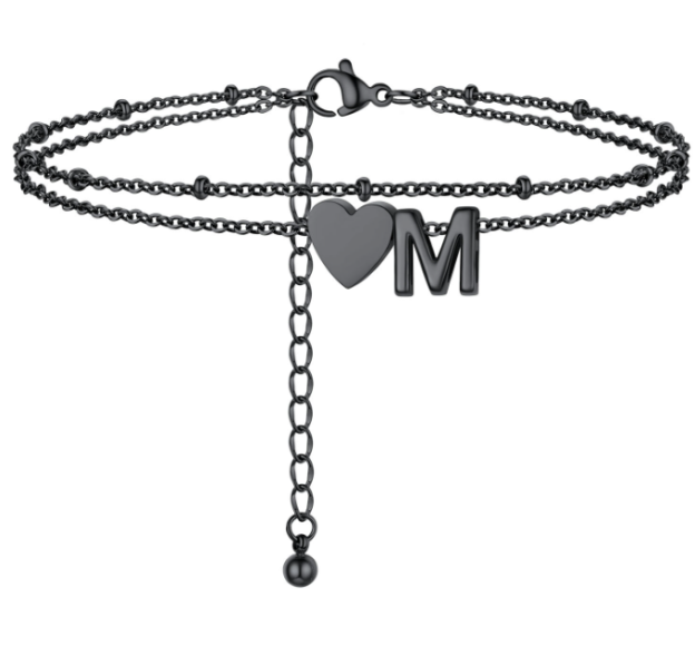 Polished Heart Letter Double Layer Anklet