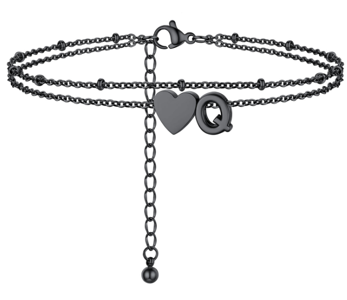 Polished Heart Letter Double Layer Anklet