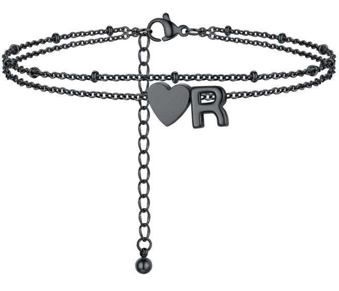 Polished Heart Letter Double Layer Anklet