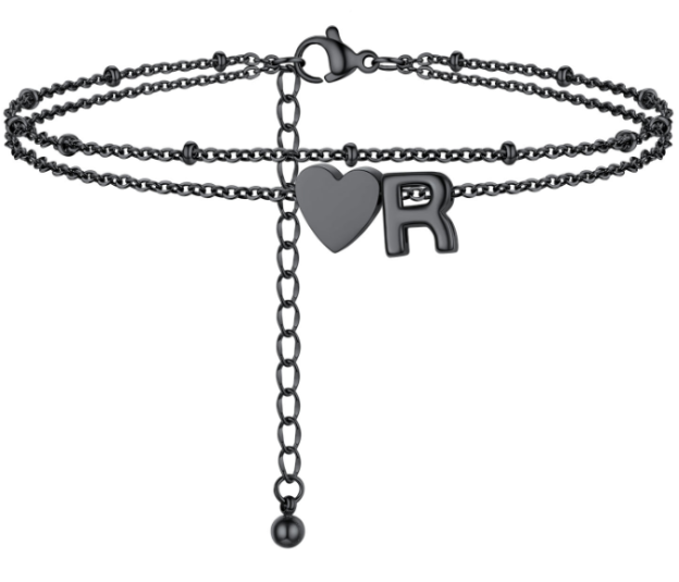 Polished Heart Letter Double Layer Anklet