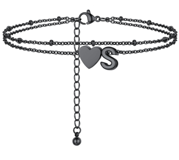 Polished Heart Letter Double Layer Anklet