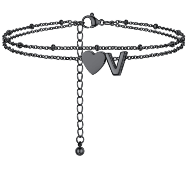 Polished Heart Letter Double Layer Anklet