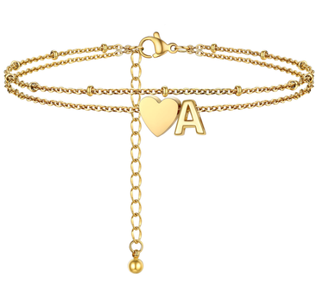 Polished Heart Letter Double Layer Anklet