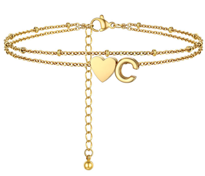 Polished Heart Letter Double Layer Anklet