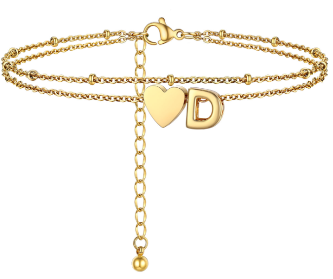 Polished Heart Letter Double Layer Anklet