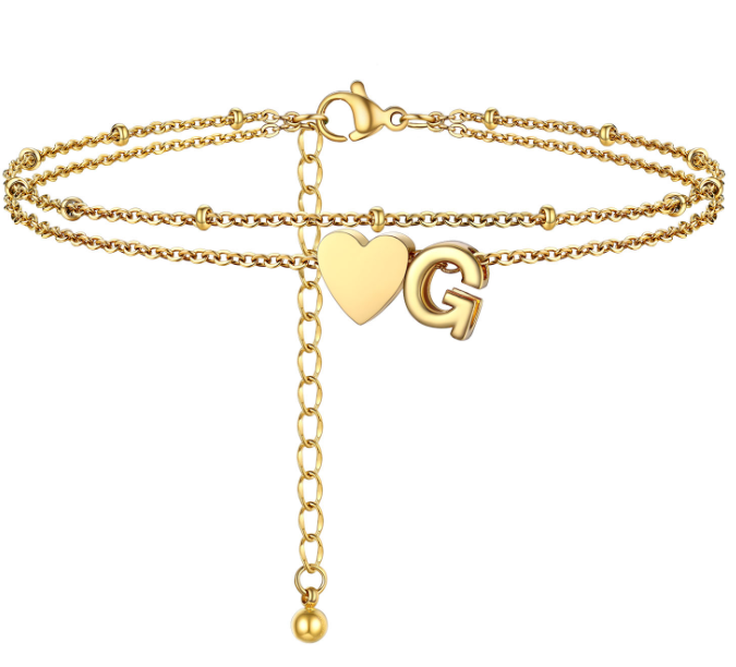 Polished Heart Letter Double Layer Anklet