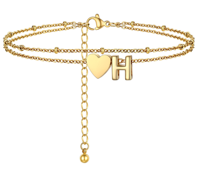 Polished Heart Letter Double Layer Anklet