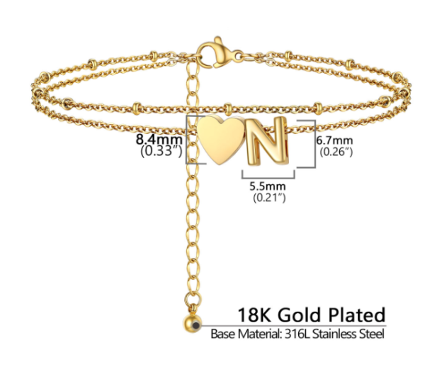 Polished Heart Letter Double Layer Anklet