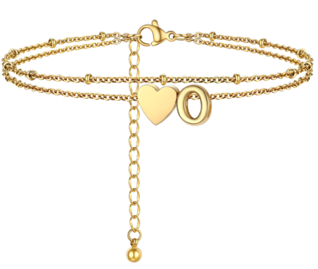 Polished Heart Letter Double Layer Anklet
