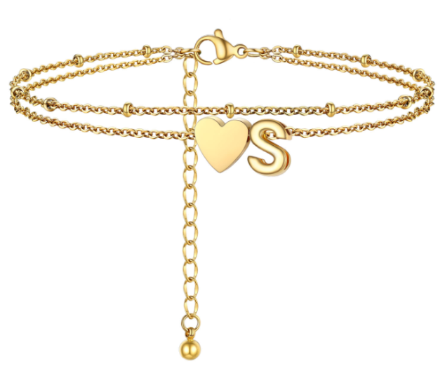 Polished Heart Letter Double Layer Anklet