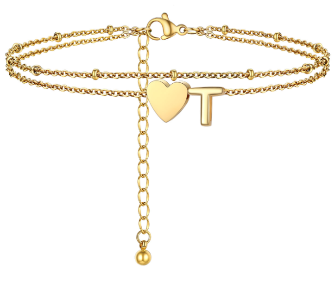 Polished Heart Letter Double Layer Anklet