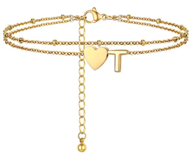 Polished Heart Letter Double Layer Anklet