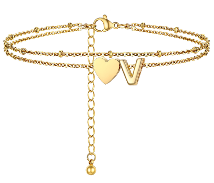 Polished Heart Letter Double Layer Anklet