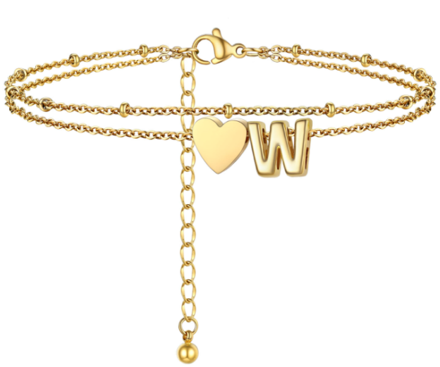 Polished Heart Letter Double Layer Anklet