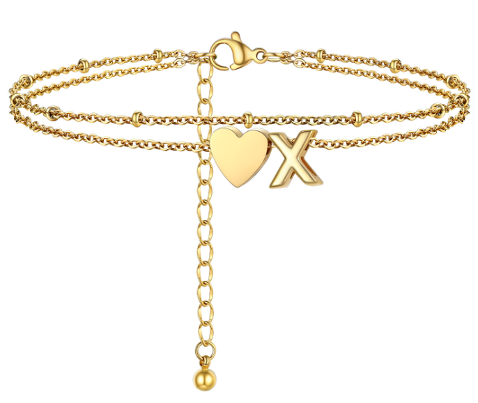 Polished Heart Letter Double Layer Anklet