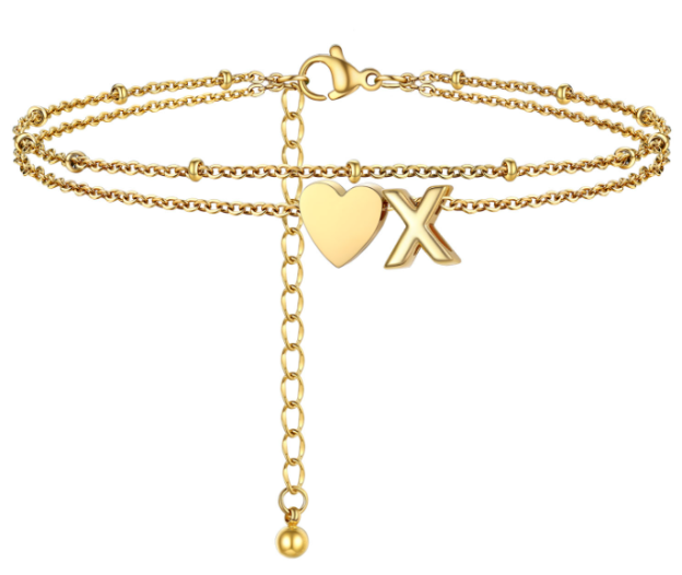 Polished Heart Letter Double Layer Anklet
