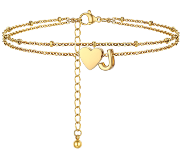 Polished Heart Letter Double Layer Anklet