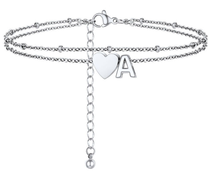 Polished Heart Letter Double Layer Anklet