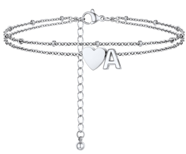 Polished Heart Letter Double Layer Anklet