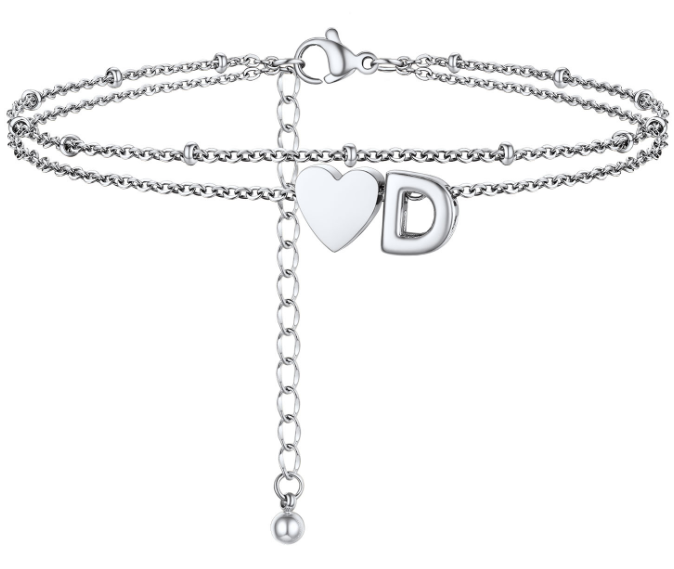 Polished Heart Letter Double Layer Anklet
