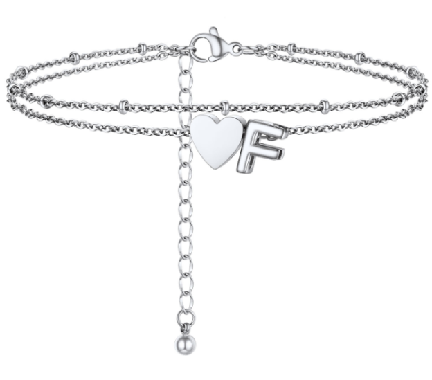 Polished Heart Letter Double Layer Anklet