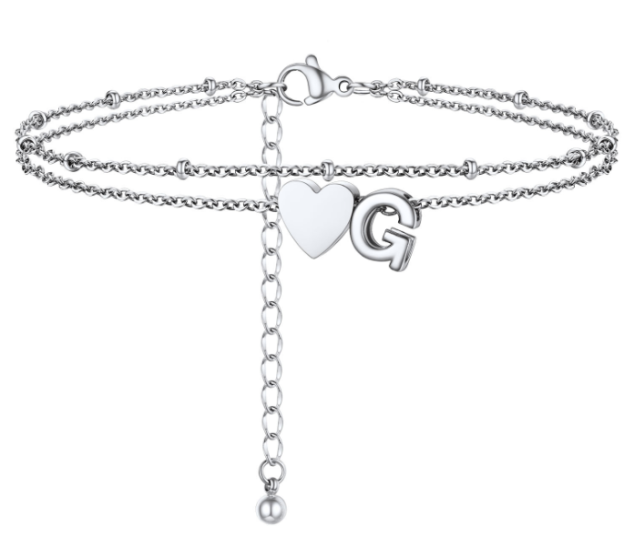 Polished Heart Letter Double Layer Anklet