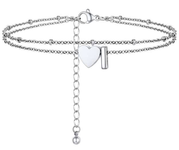Polished Heart Letter Double Layer Anklet