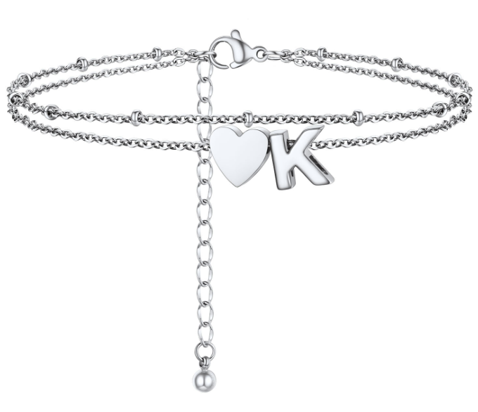 Polished Heart Letter Double Layer Anklet