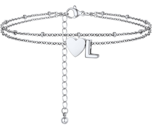 Polished Heart Letter Double Layer Anklet